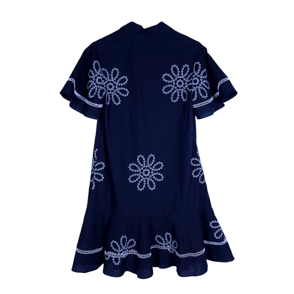 Pearl by Lela Rose Womens Dress XS Black Embroidered Ruffle Hem Boho Cottagecore - Picture 7 of 13